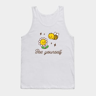 "Bee Yourself" funny pun with yellow bee and chrysanthemum - Confidence and self-expression t-shirt Tank Top